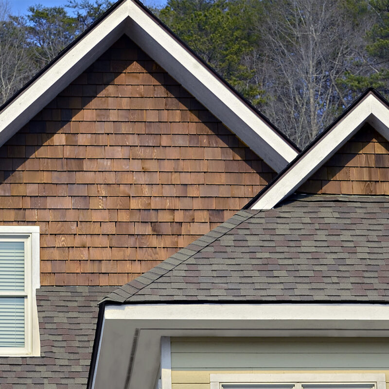 A close up of the roof of a house