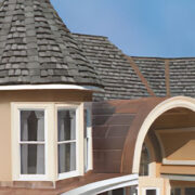 A close up of the roof on a house